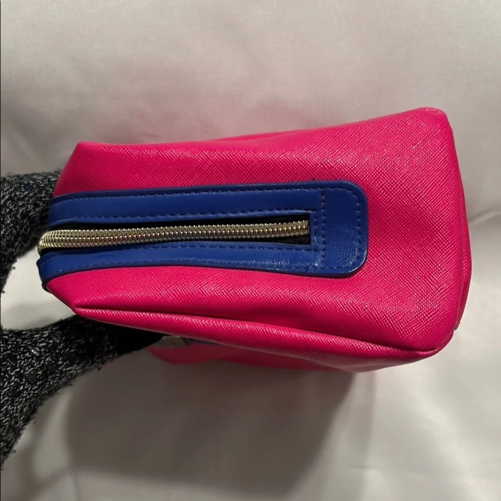 Victoria's Secret Pink and Blue Cosmetic Bag with Bold Stripe Preloved
